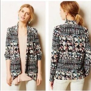 Anthropologie Cartonnier Abstract Print Open-Front Blazer
